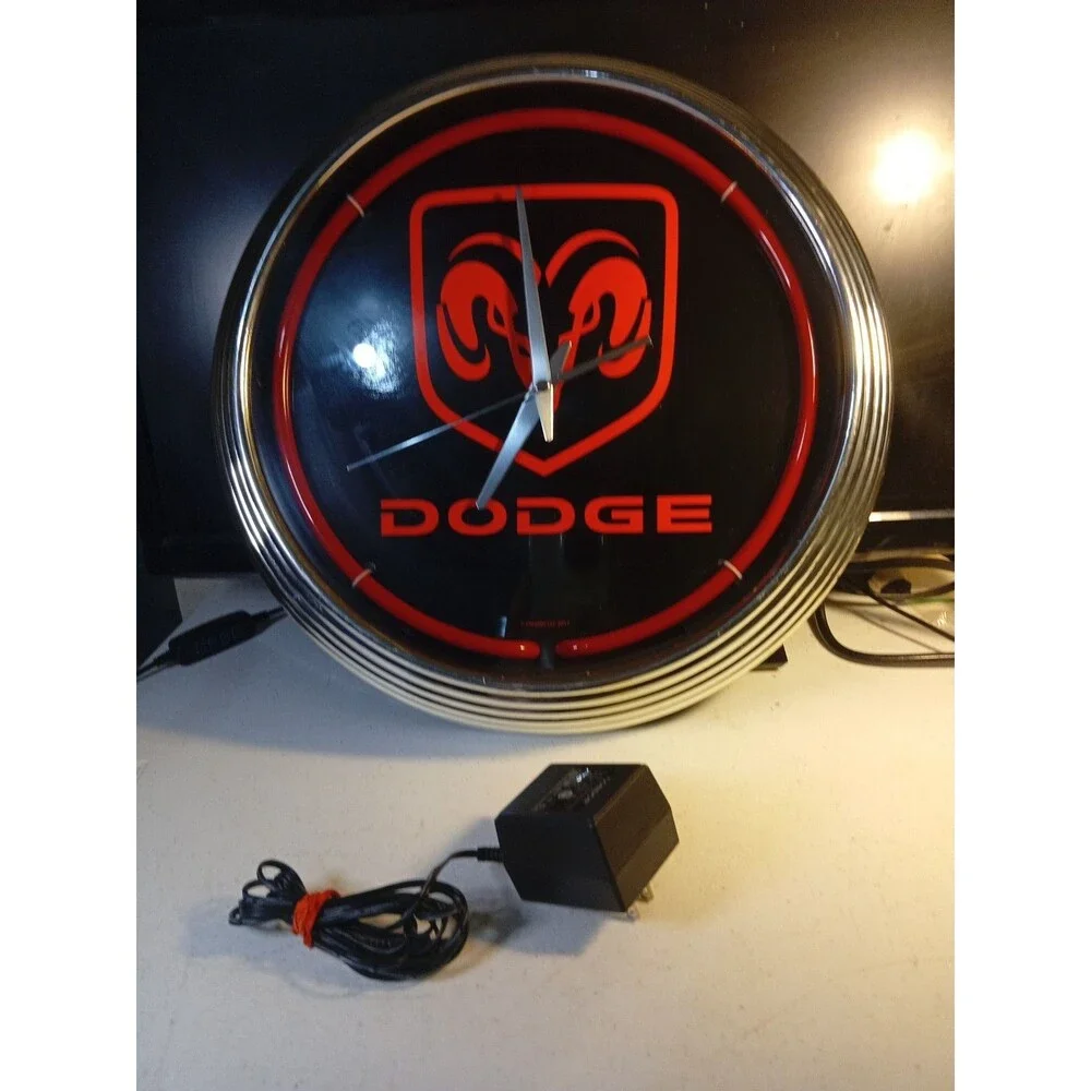 On The Edge Dodge Ram Wall Clock Red Neon Quartz Movement With Power Cable
